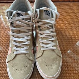 Vans Women's Beige and Pink High-Top Sneakers